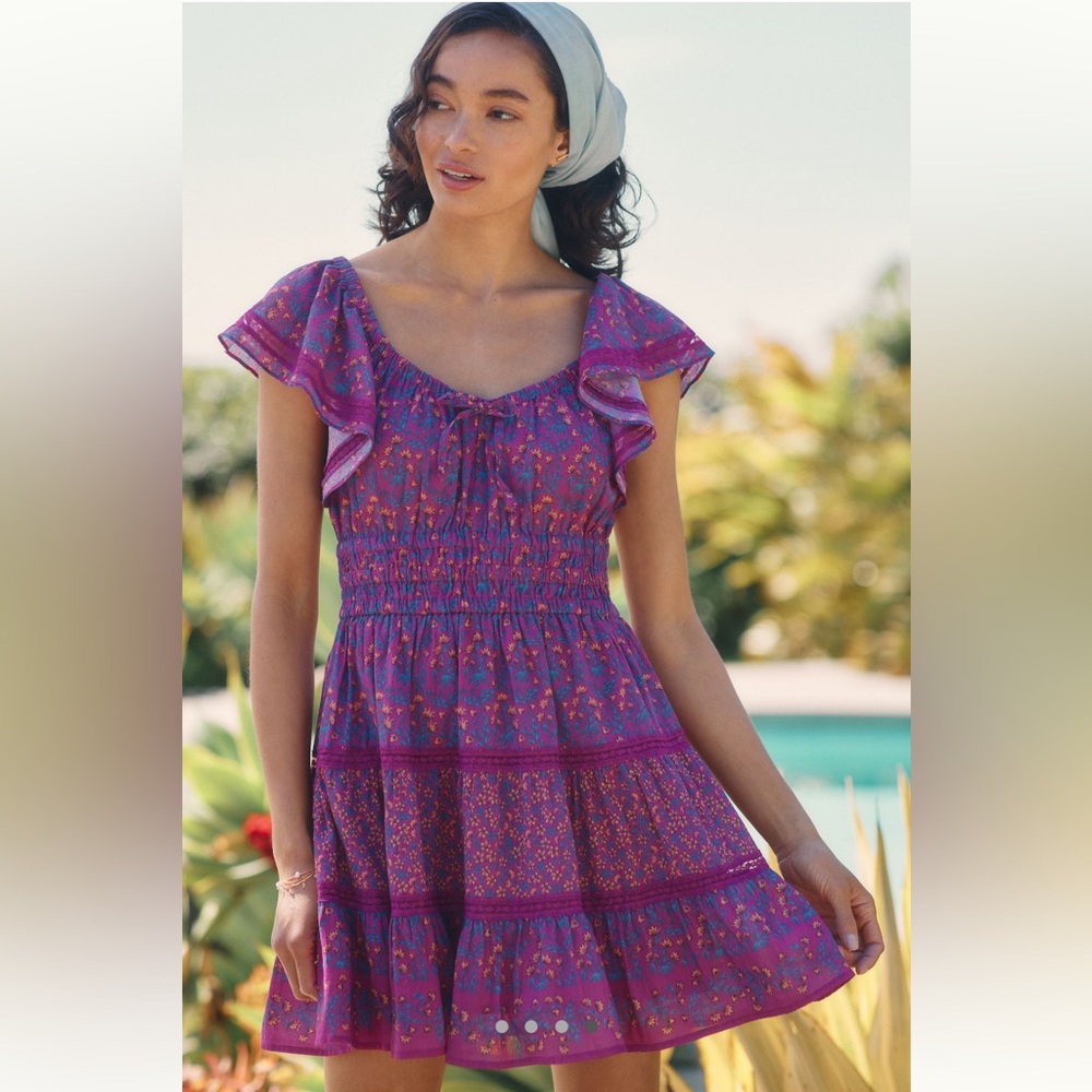 NWT Anthropologie Roller Rabbit Purple Pink Floral Mini Dress